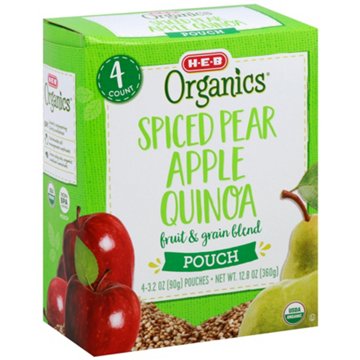 H-E-B Organics Blended Fruit & Grain Pouches - Pear Apple Quinoa, 4 ct