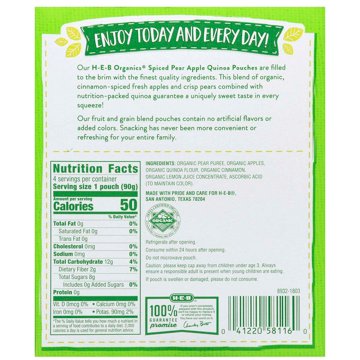 H-E-B Organics Blended Fruit & Grain Pouches - Pear Apple Quinoa, 4 ct