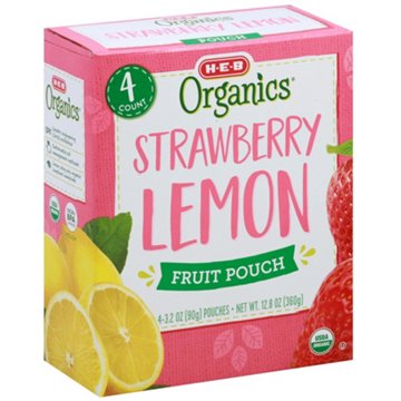 H-E-B Organics Strawberry Lemon Fruit Pouches, 4 ct