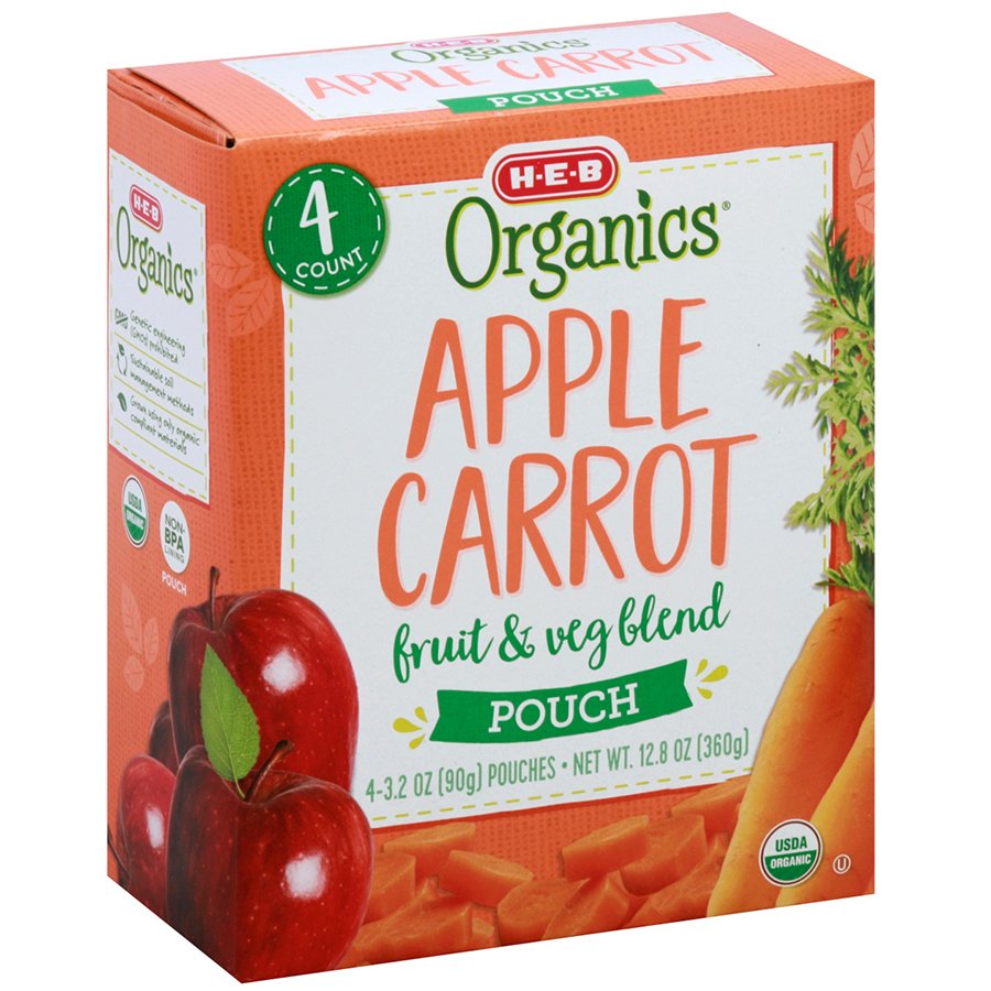 H-E-B Organics Blended Fruit & Veg Pouches – Apple Carrot - Shop Mixed ...