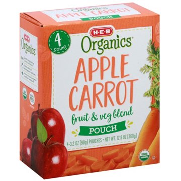 H-E-B Organics Blended Fruit & Veg Pouches - Apple Carrot, 4 ct