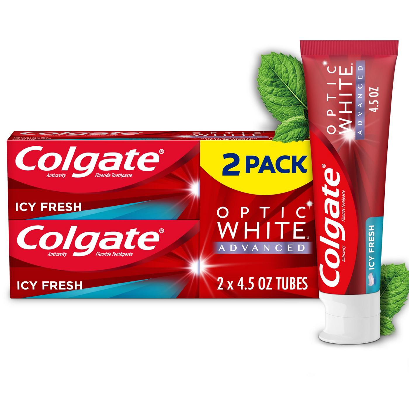 Colgate Optic White Advanced Anticavity Toothpaste - Icy Fresh, 2 Pk; image 2 of 7