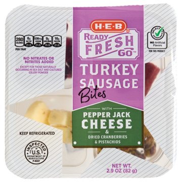 H-E-B Ready Fresh Go Snack Tray - Turkey Sausage Bites & Pepper Jack Cheese, 2.9 oz