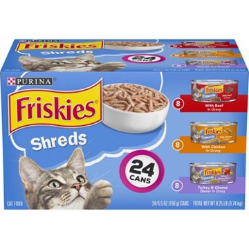 Friskies Purina Gravy Wet Cat Food Variety Pack Shreds - Beef, Chicken, and Turkey and Cheese Dinner, 5.5 oz