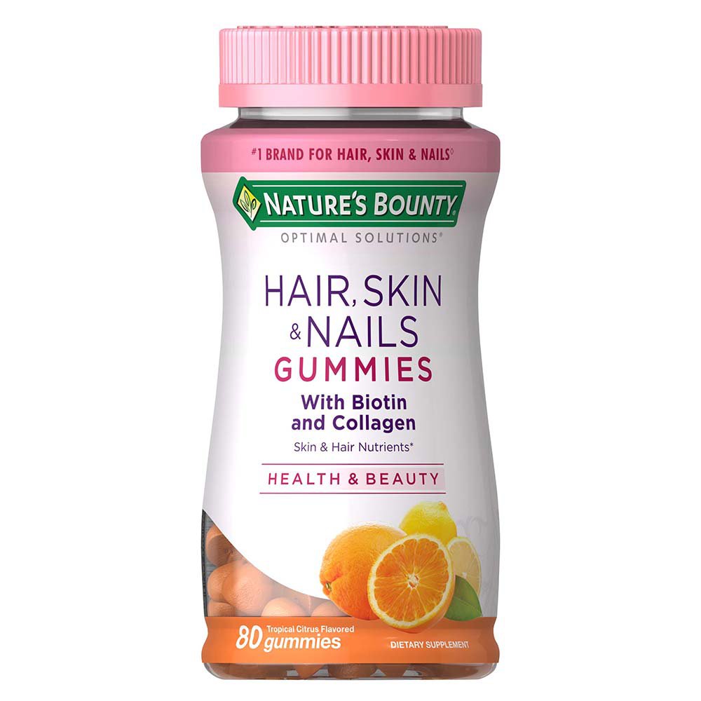 Nature's Bounty Hair, Skin & Nails Tropical Citrus Gummies with Biotin and Collagen, 80 ct
