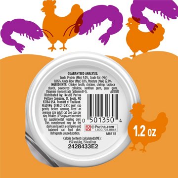 Friskies Purina Grain Free Lickable Cat Food Toppers Lil’ Soups - Shrimp in a Velvety Chicken Broth
