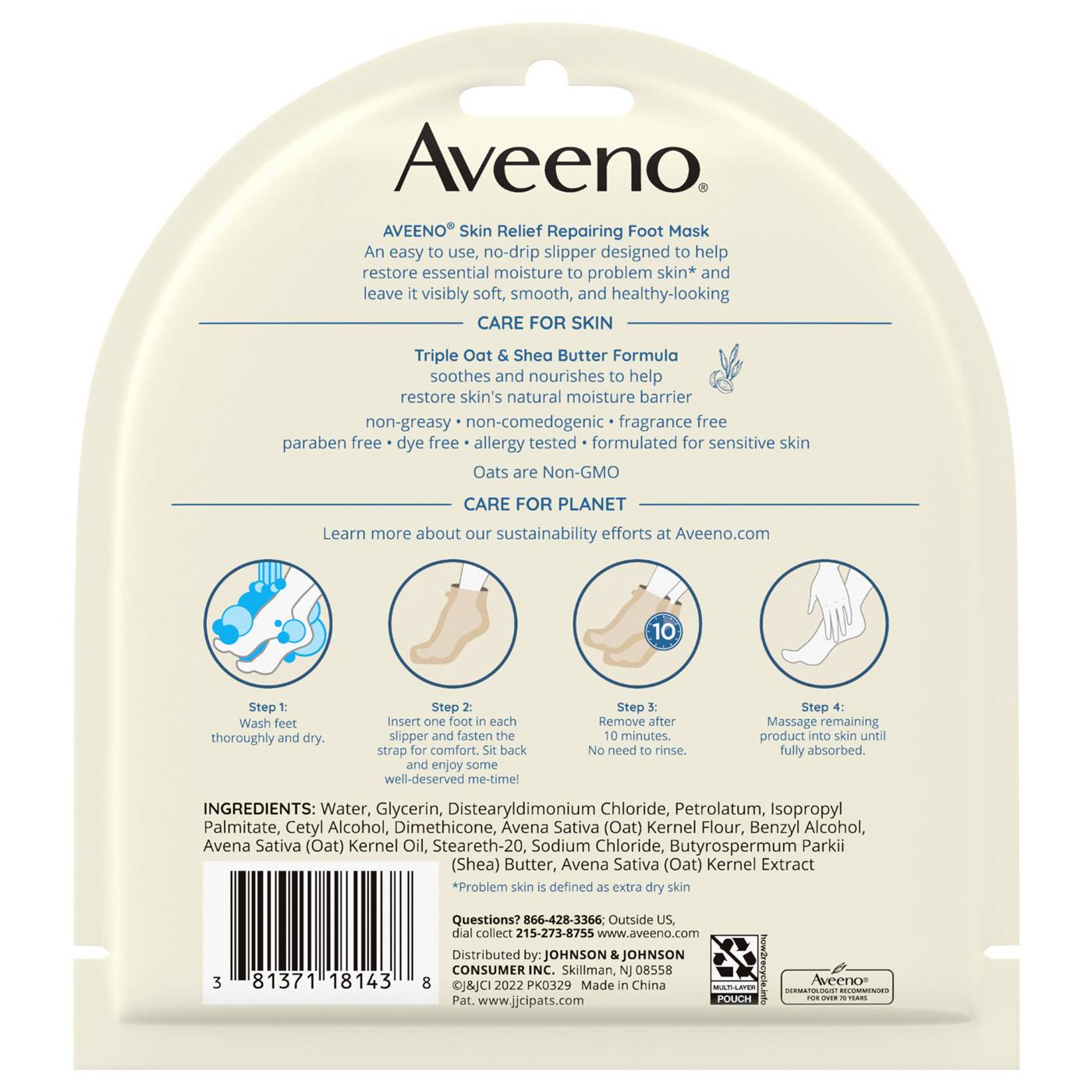 Aveeno Skin Relief Repairing Foot Mask 2 Single-Use Slippers; image 3 of 3