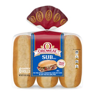 Oroweat Sub White Rolls, 6 ct