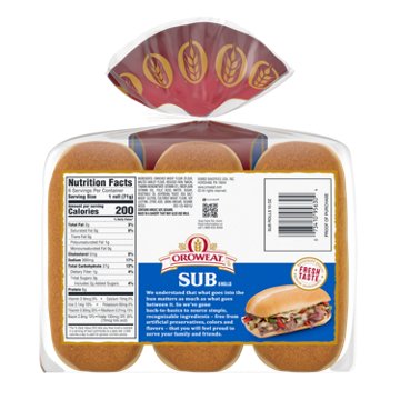 Oroweat Sub White Rolls, 6 ct