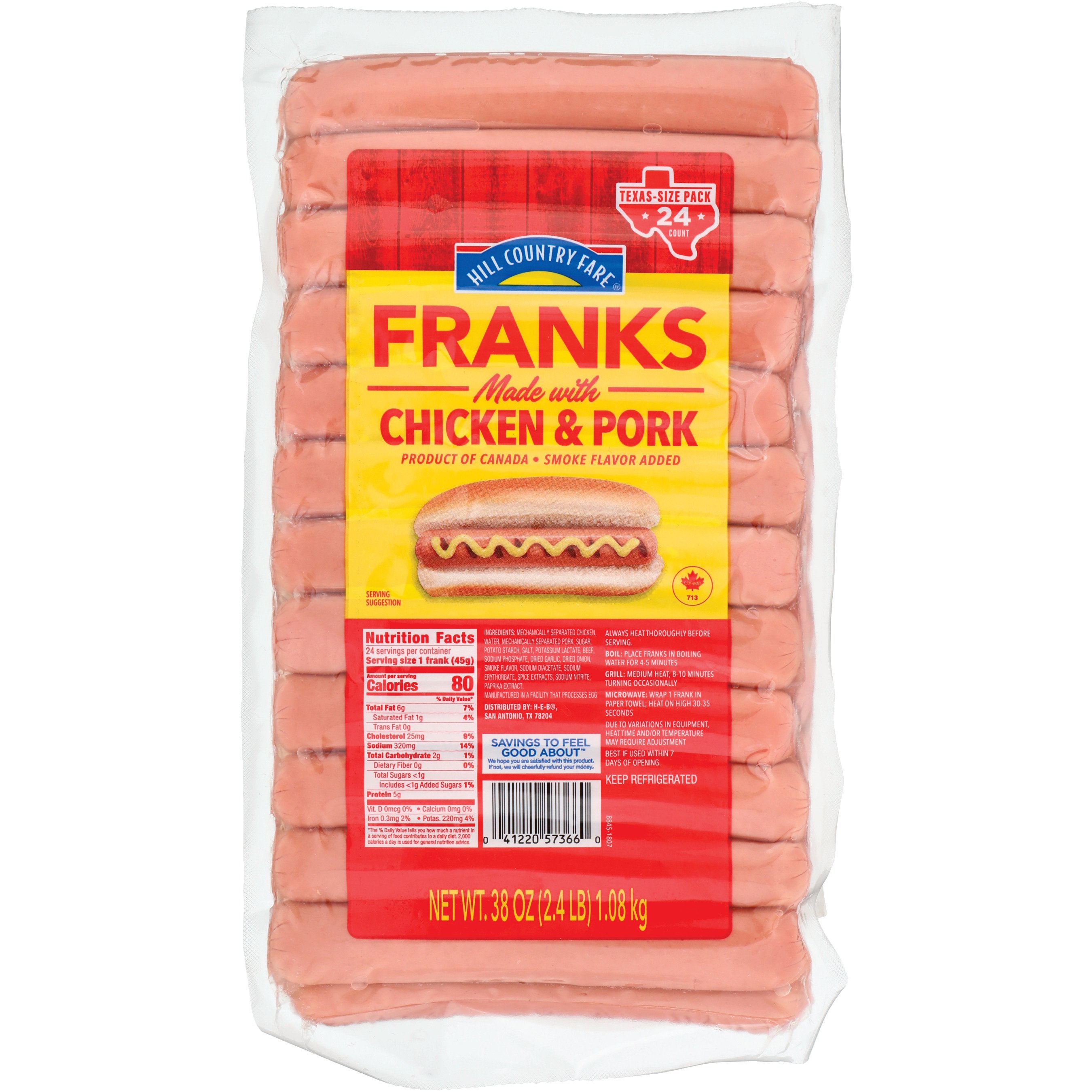 Hill Country Fare Franks Hot Dogs - Texas-Size Pack, 24 ct