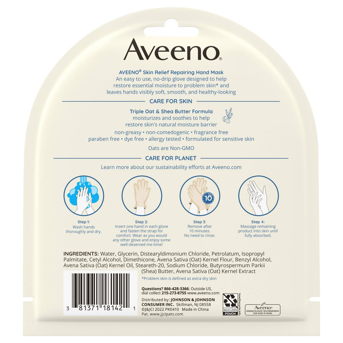 Aveeno Skin Relief Repairing Hand Mask 2 Single-Use Gloves; image 2 of 2