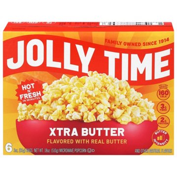 Jolly Time Xtra Butter Microwave Popcorn Bags, 6 ct