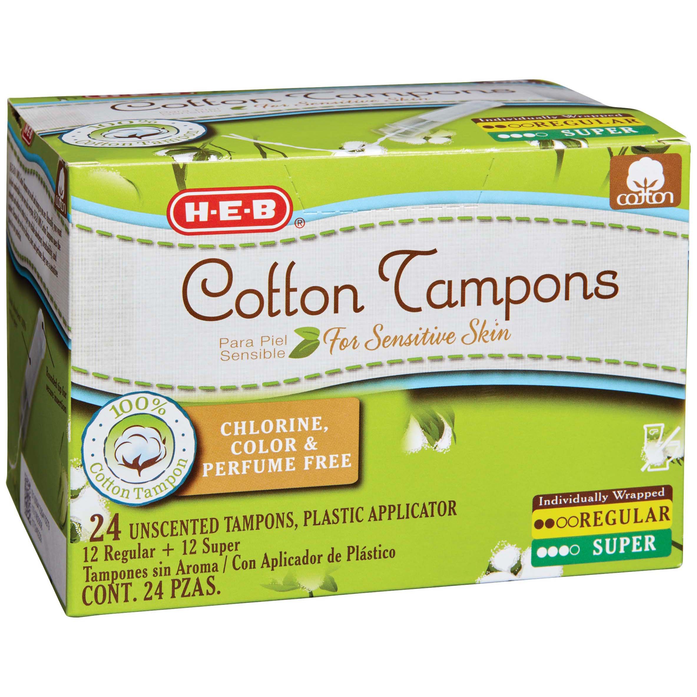 HEB 100 Cotton Tampons Regular & Super Shop Tampons at HEB