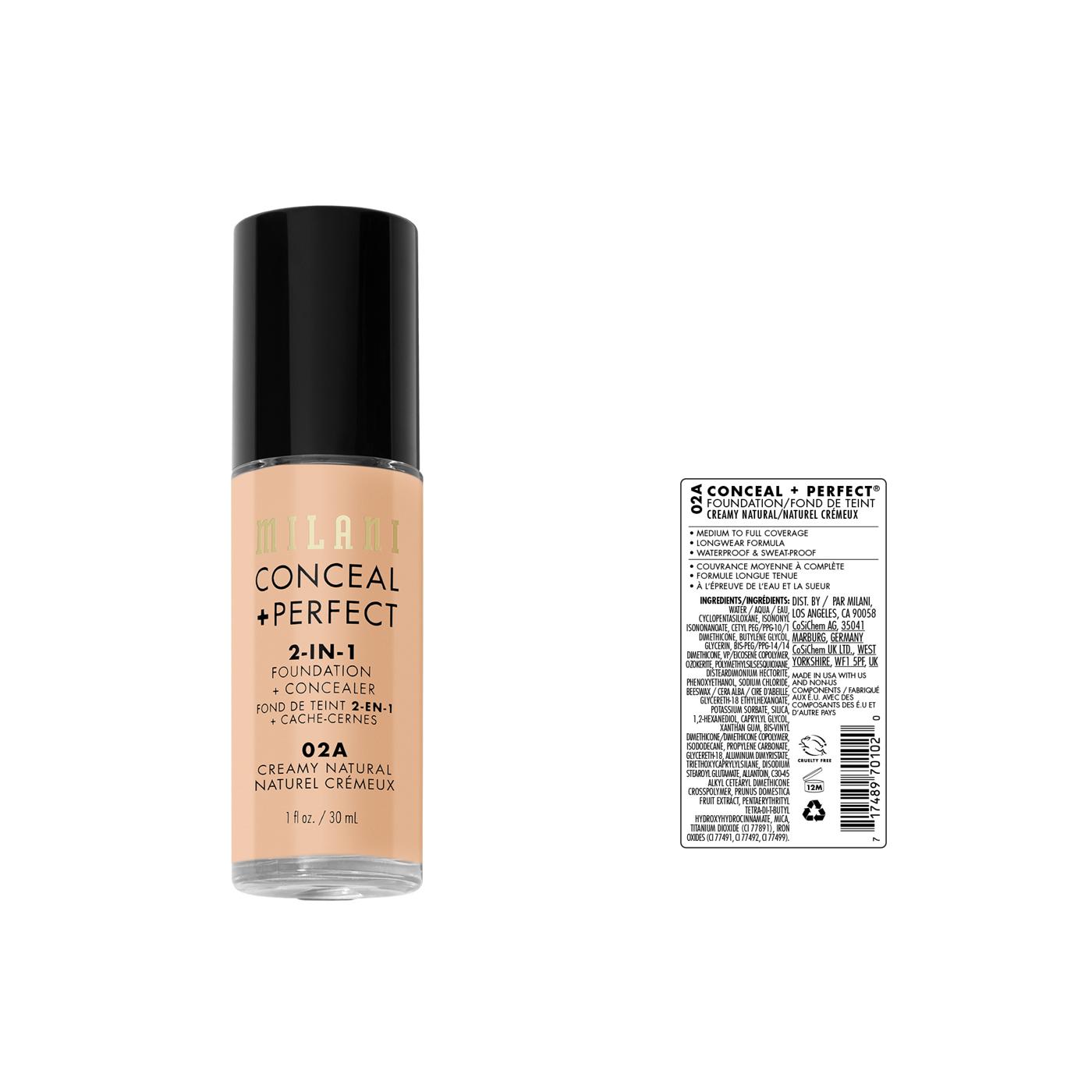 Milani Conceal + Perfect 2-in-1 Foundation + Concealer - Creamy Natural; image 2 of 9