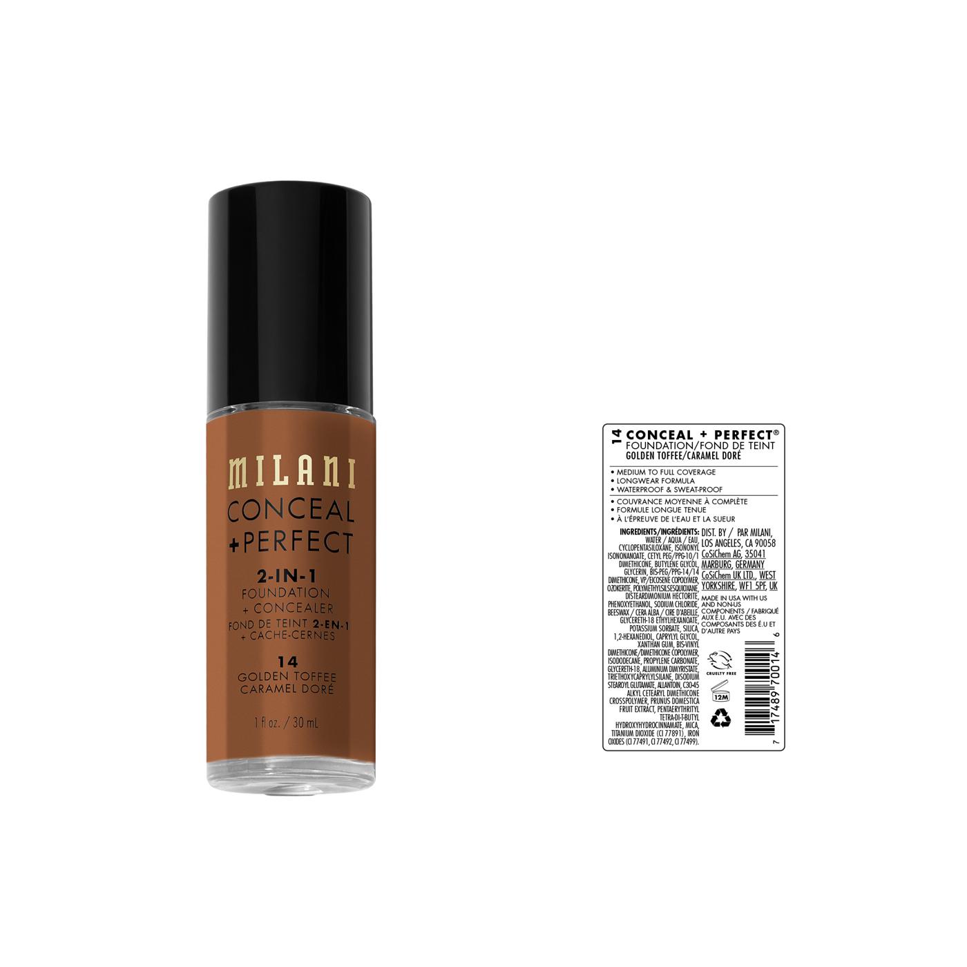 Milani Conceal + Perfect 2-in-1 Foundation + Concealer - Golden Toffee; image 4 of 9