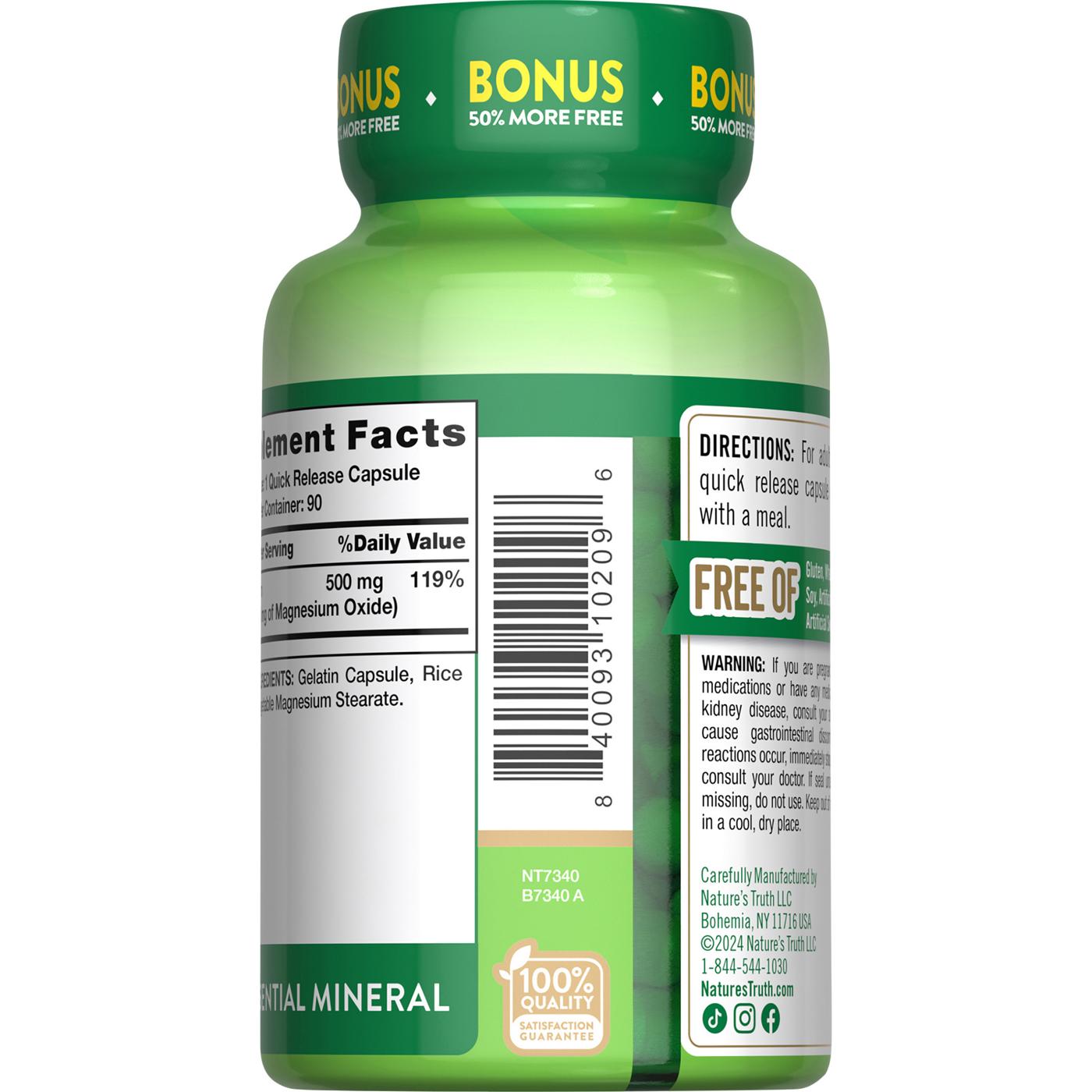 Nature's Truth Magnesium 500 mg Quick Release Capsules; image 2 of 4