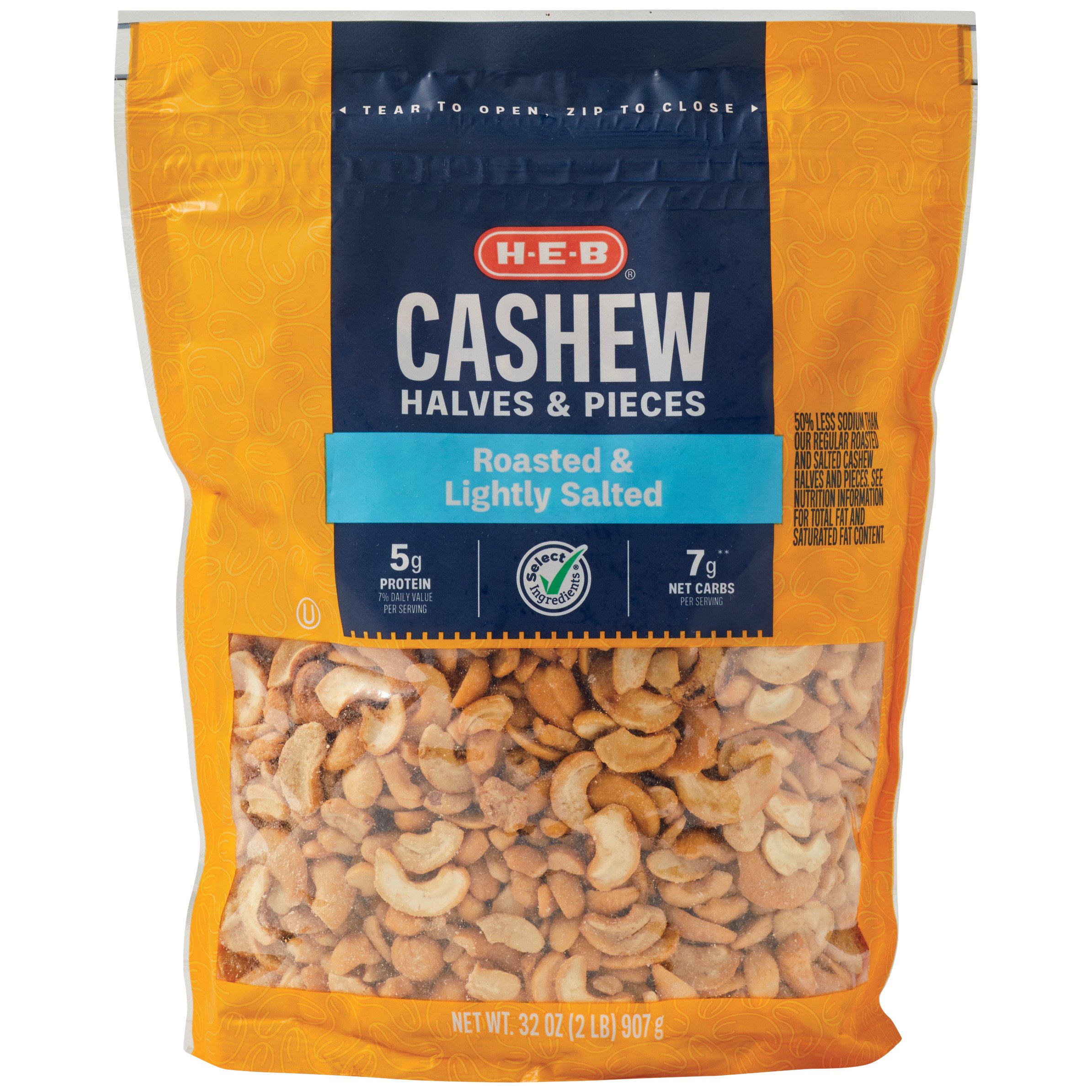 H-E-B Select Ingredients Lightly Salted Cashews Halves & Pieces - Shop ...