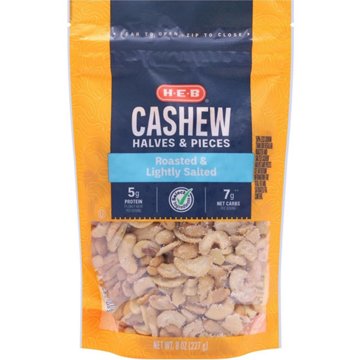 H-E-B Lightly Salted Roasted Cashew Halves & Pieces, 8 oz