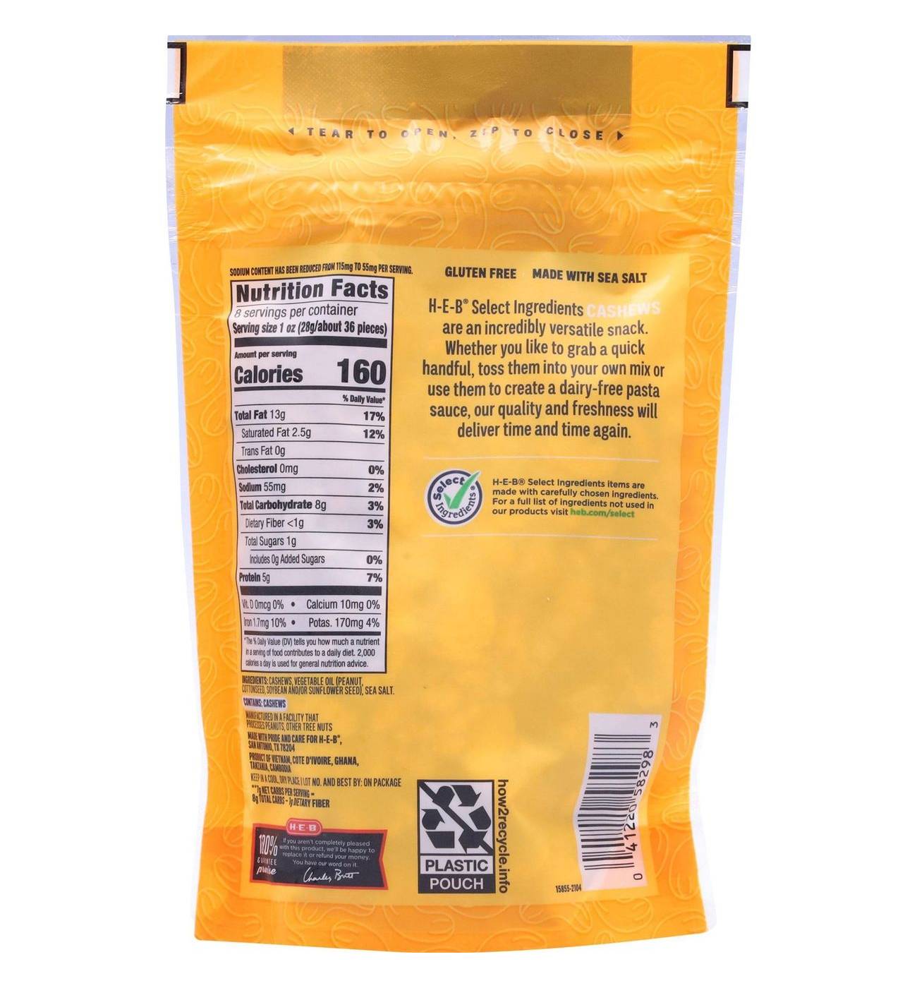 H-E-B Lightly Salted Roasted Cashew Halves & Pieces; image 4 of 5