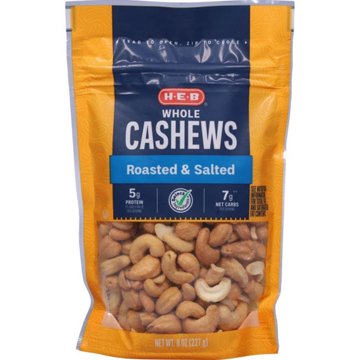 H-E-B Salted Roasted Whole Cashews, 8 oz