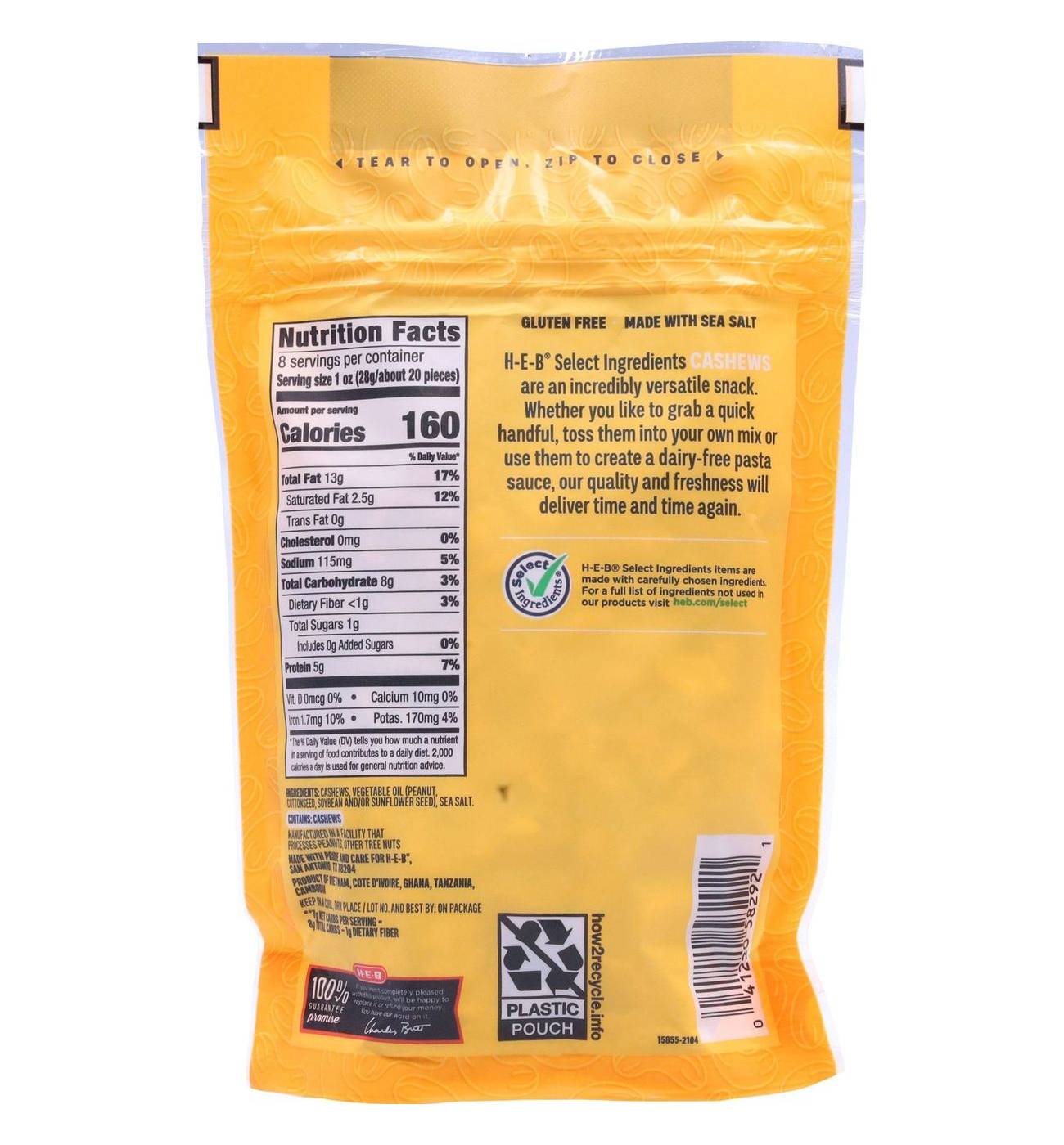 H-E-B Salted Roasted Whole Cashews; image 4 of 5