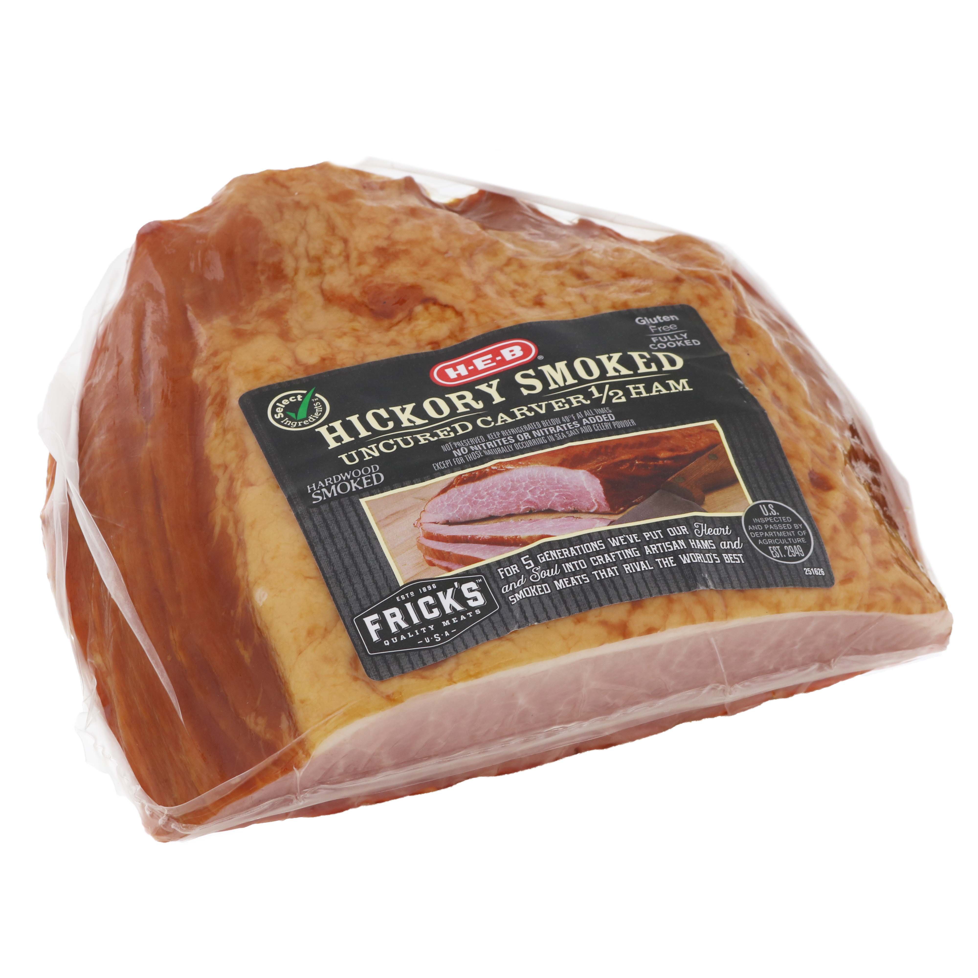 H-E-B Fully Cooked Boneless Hickory-Smoked Uncured Carver Half Ham ...