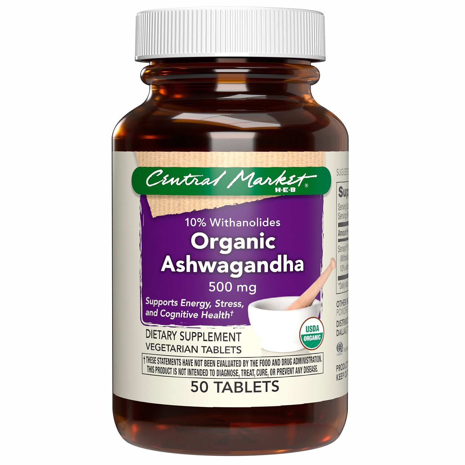 Central Market Organic Ashwagandha 500mg Tablets, 50 ct