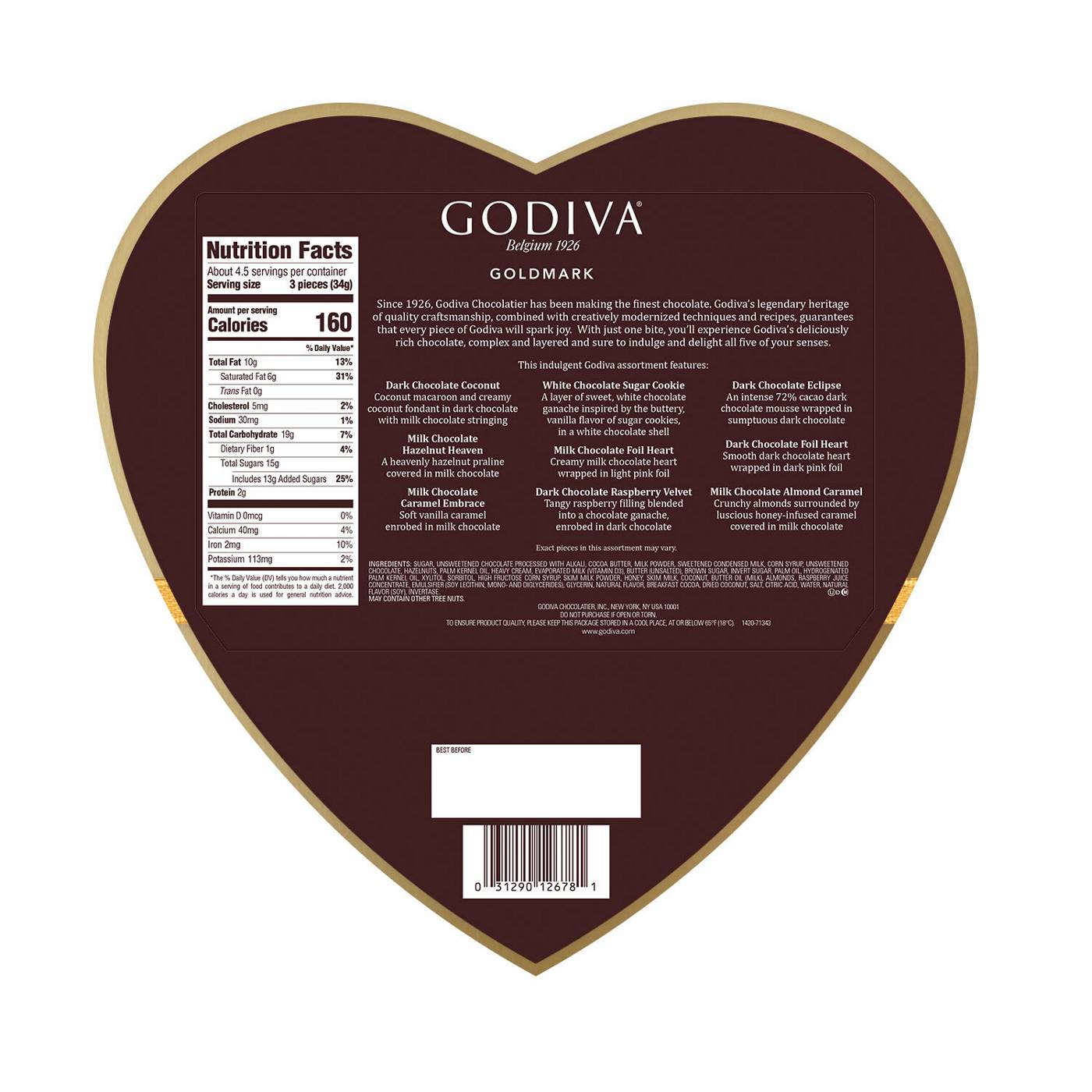 Godiva Goldmark Assorted Chocolate Creations Valentine's Heart Gift Box ...