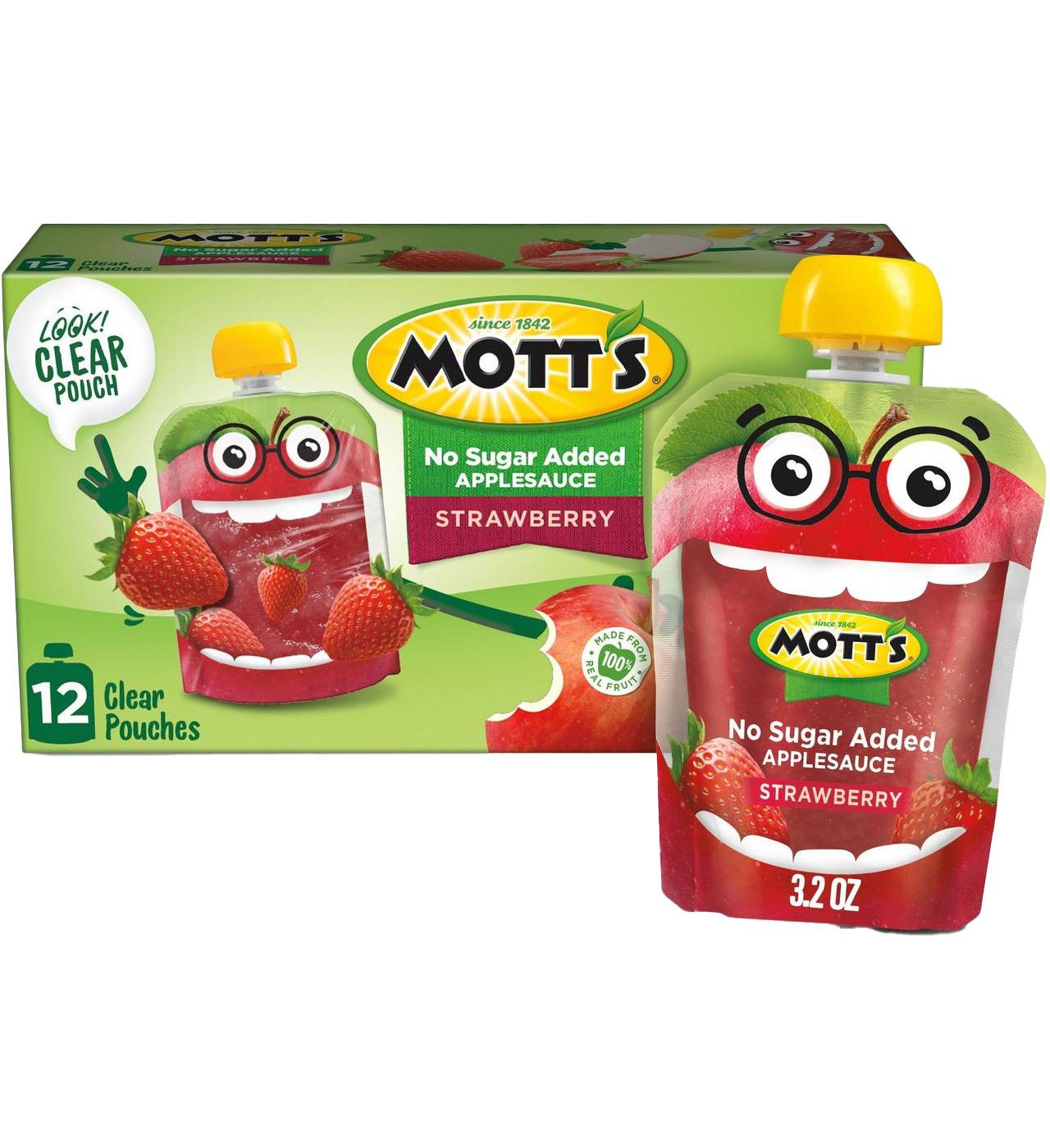 Mott's No Sugar Added Strawberry Applesauce 12 pk Pouches; image 1 of 11
