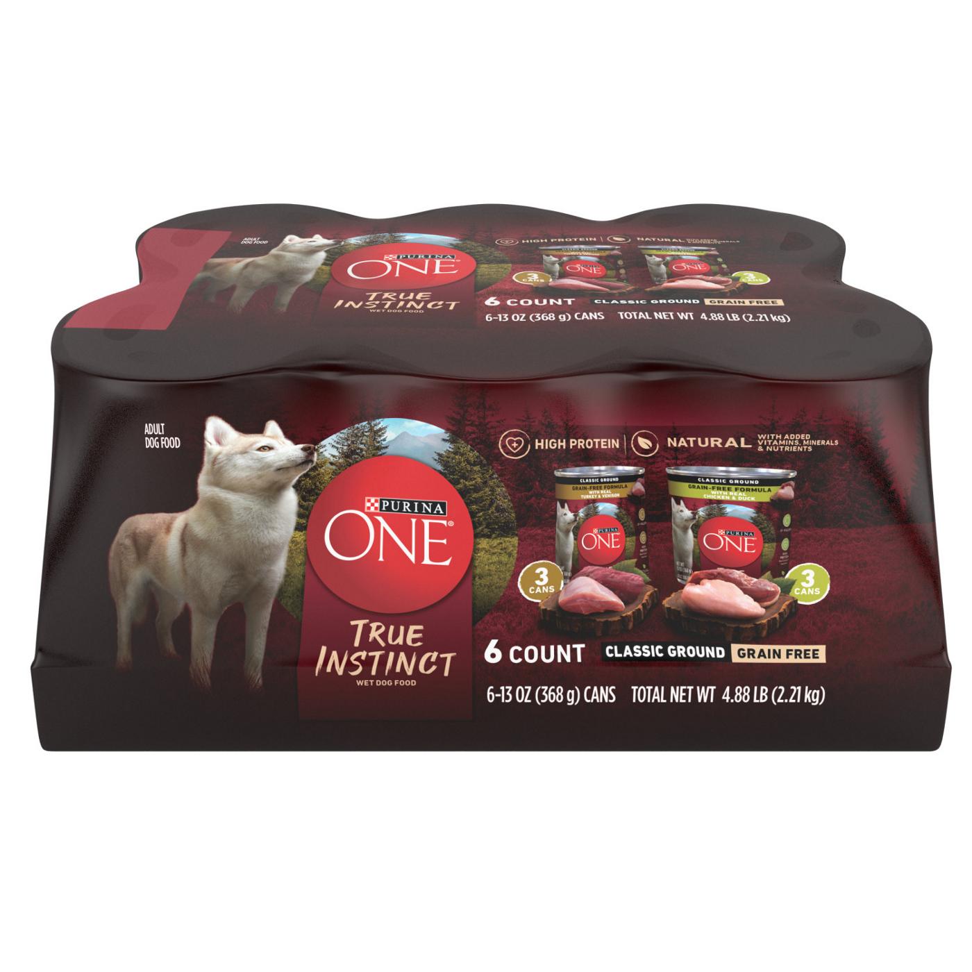 Purina ONE Purina ONE True Instinct Classic Ground Grain-Free Formulas With Real Turkey and Venison, and With Real Chicken and Duck High Protein Wet Dog Food Variety Pack; image 1 of 6