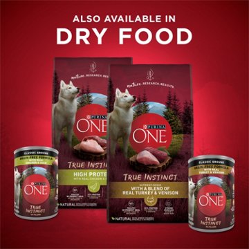 Purina ONE True Instinct Classic Ground Grain-Free Formulas High Protein Wet Dog Food Variety Pack - Real Turkey and Venison, and Real Chicken and Duck