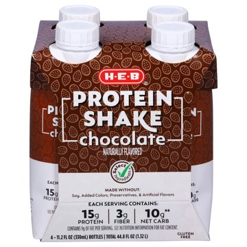 H-E-B 15g Protein Shakes 4 pk Bottles - Chocolate, 11.2 oz