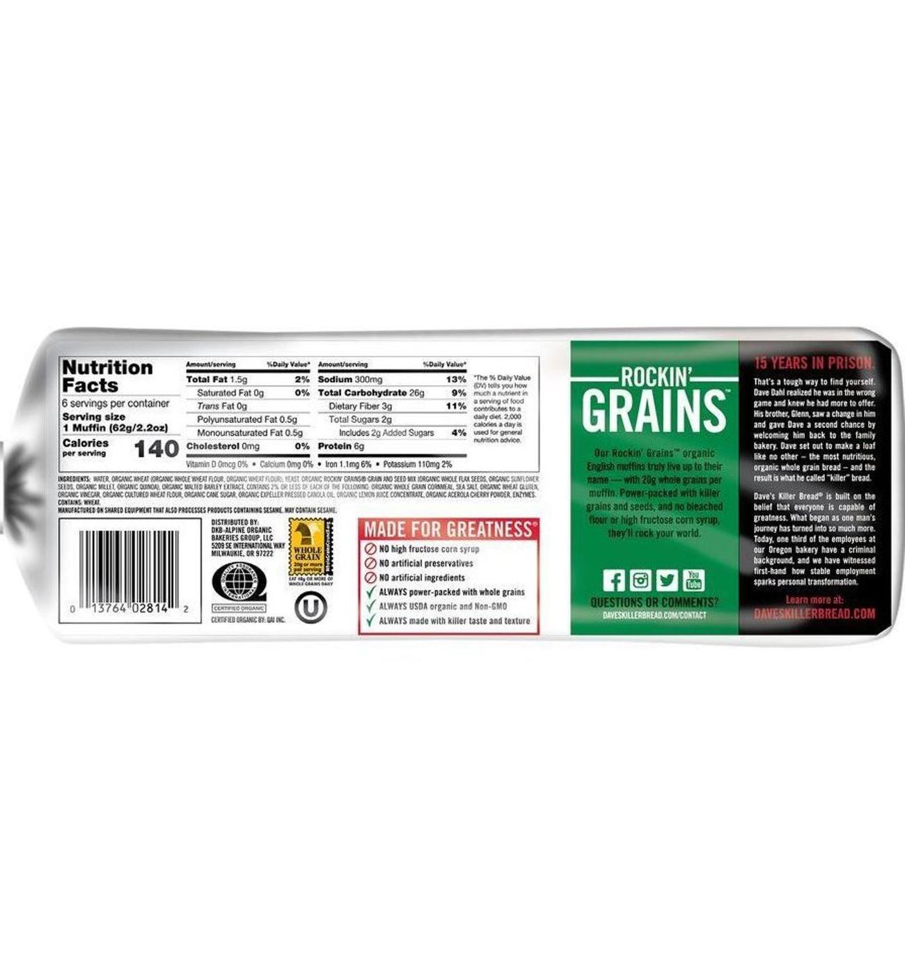 Dave's Killer Bread Rockin' Grains Organic English Muffins; image 2 of 6