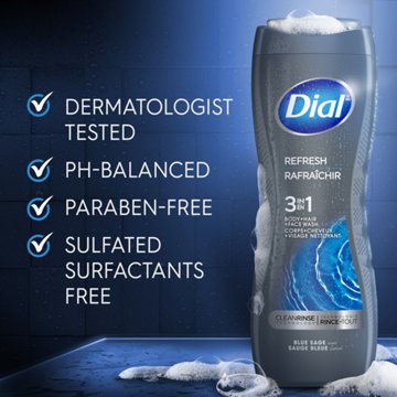 Dial Men 3-in-1 Body, Hair & Face Wash - Hydro Fresh, 16 oz
