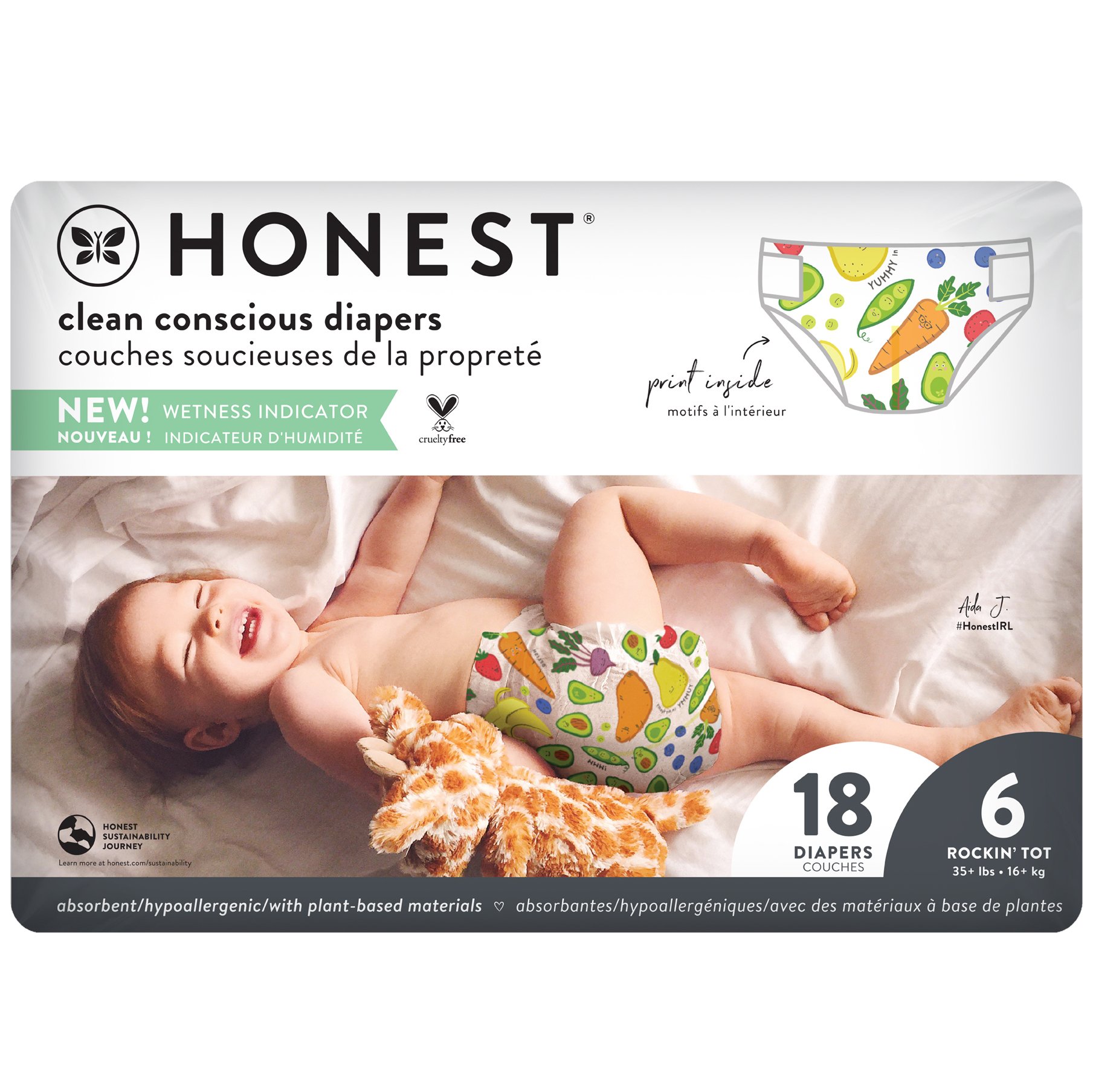 The Honest Company Clean Conscious Diapers Size 6, Veggie Print