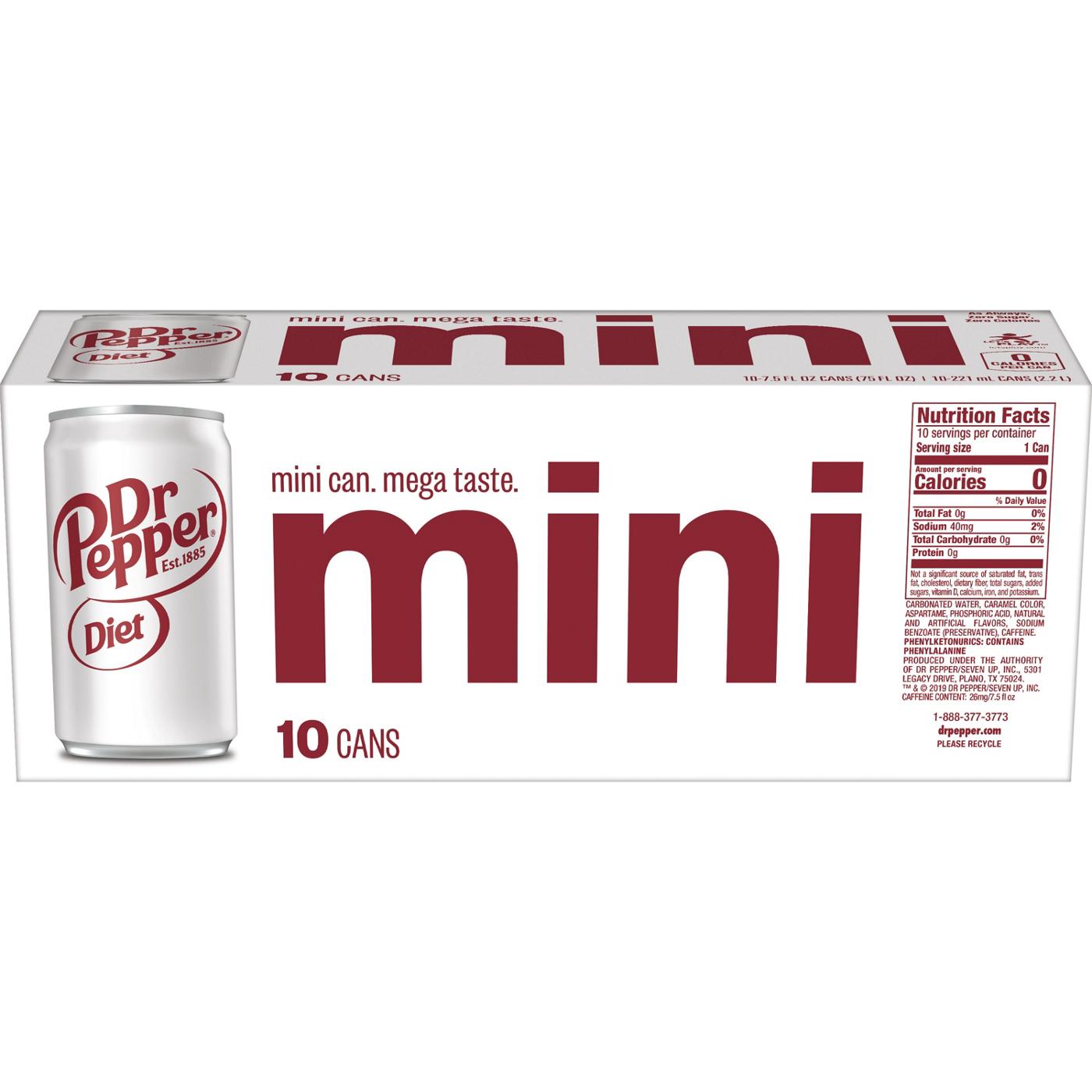 Dr Pepper Diet Soda 10 pk Mini Cans; image 5 of 6