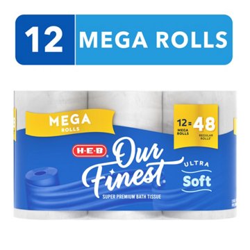H-E-B Our Finest Ultra Soft Toilet Paper, 12 Mega Rolls
