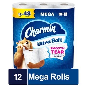 Charmin Ultra Soft Toilet Paper 2-ply Bath Tissue, 12 Mega Rolls