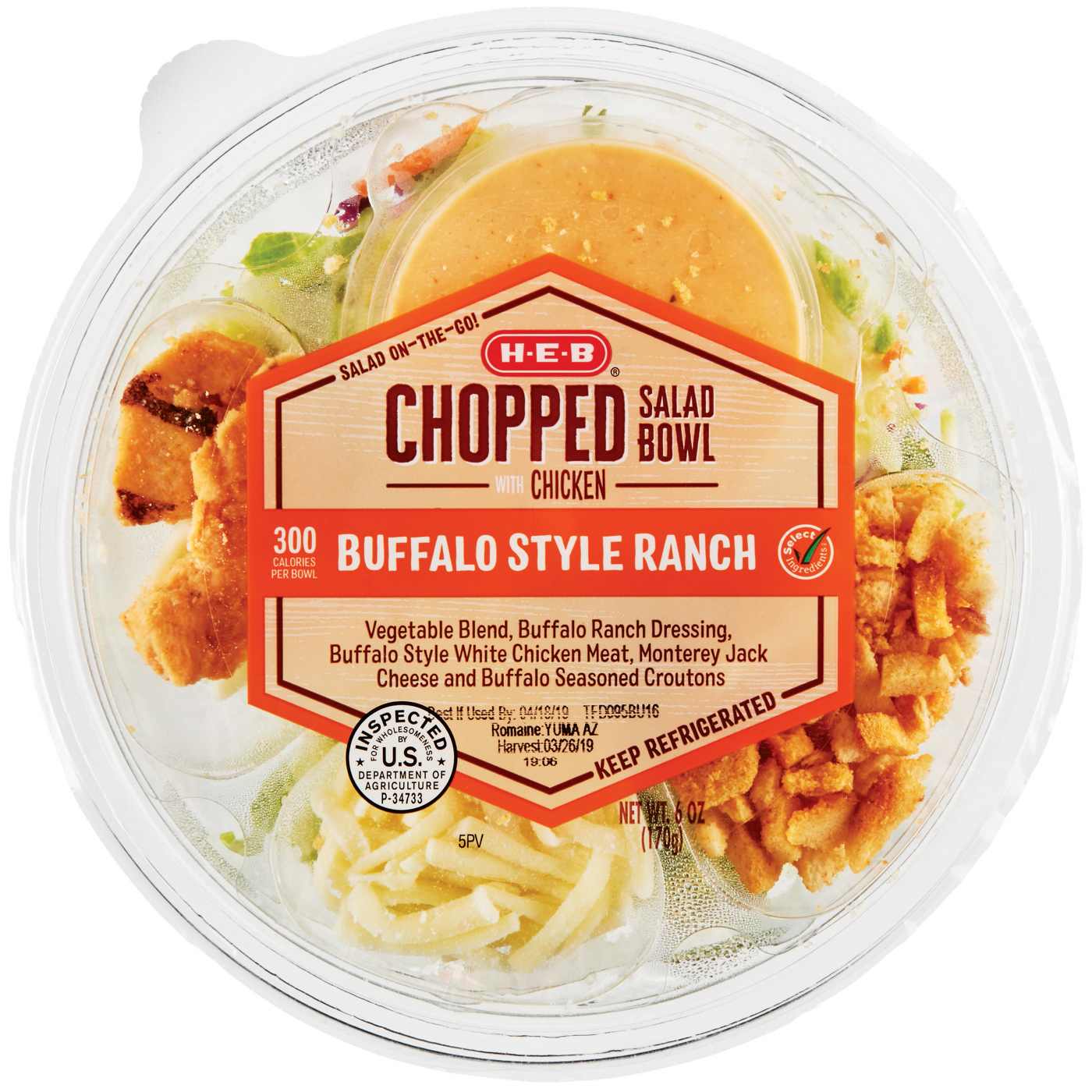 H-E-B Chopped Salad Bowl - Buffalo Style Ranch with Chicken; image 1 of 2