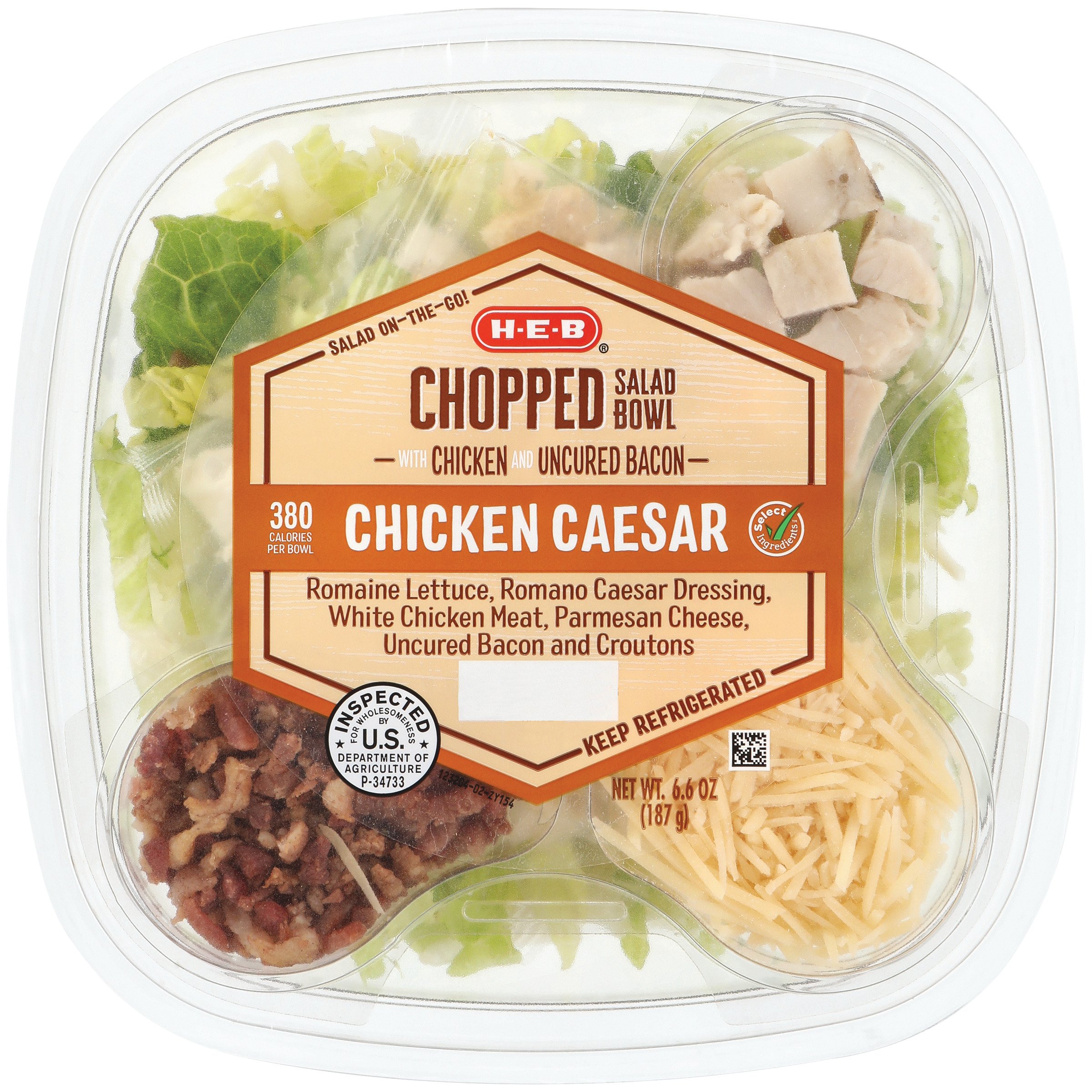 H-E-B Select Ingredients Chicken Caesar Chopped Salad Bowl With Uncured ...