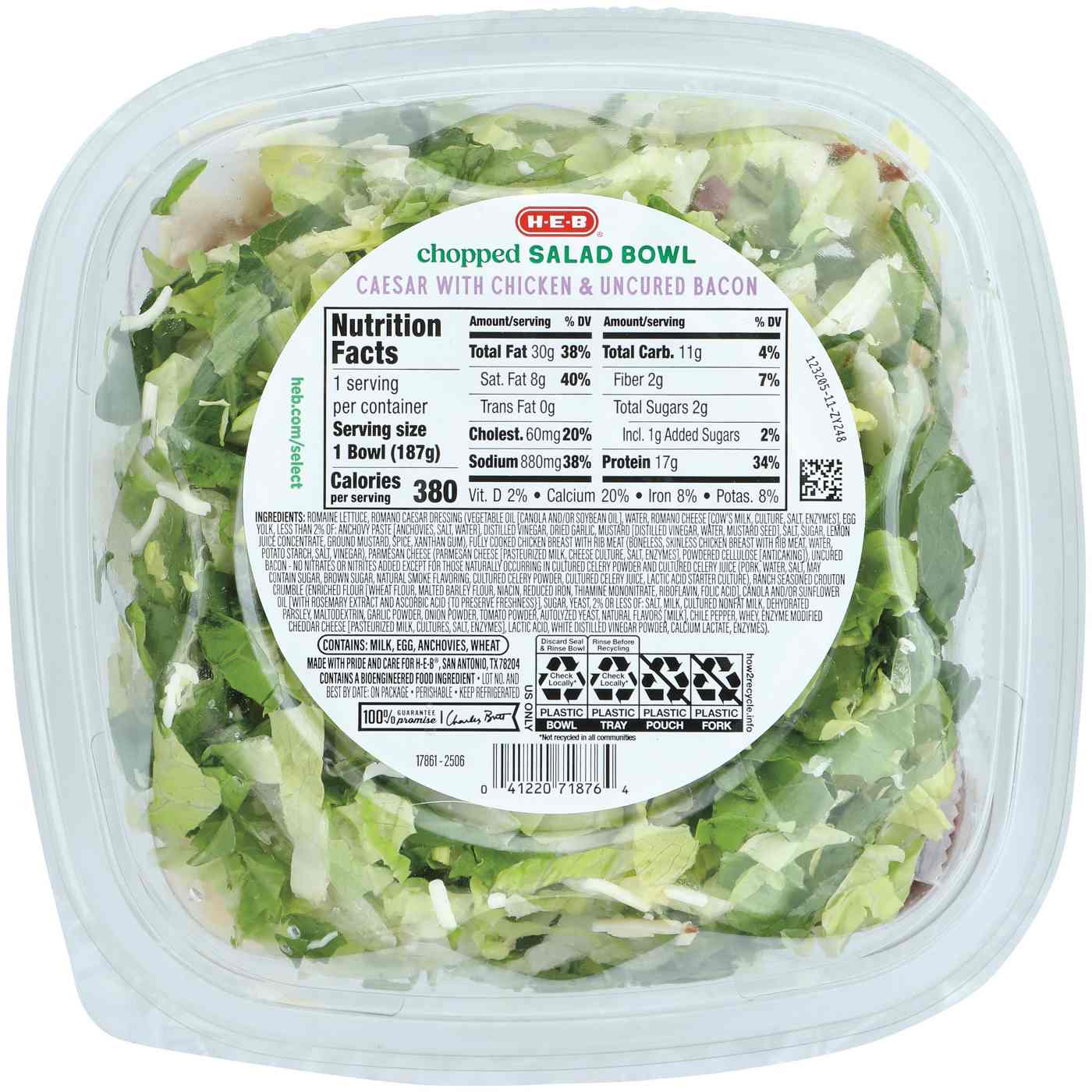 H-E-B Chopped Salad Bowl - Chicken Caesar with Uncured Bacon; image 2 of 5