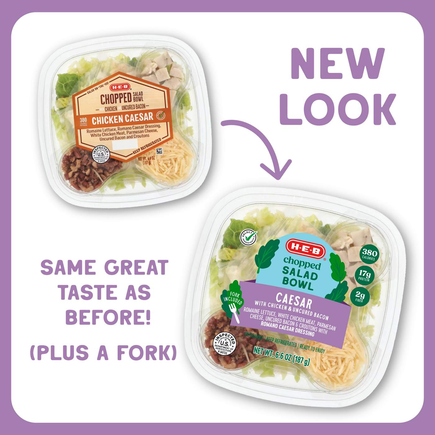 H-E-B Chopped Salad Bowl - Chicken Caesar with Uncured Bacon; image 5 of 5