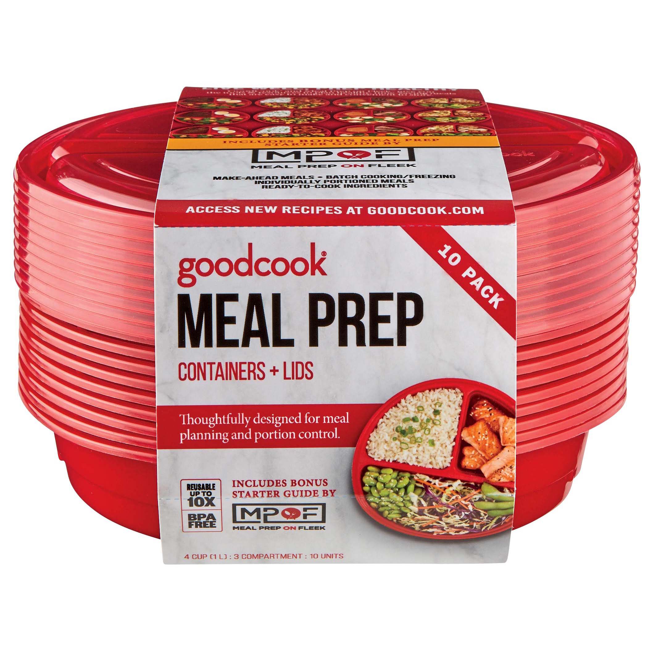 Meal Prep 3-Compartment Containers with Lids, 10-Pack