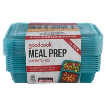 GoodCook 2 Compartment Rectangle Meal Prep Containers, 10 pk