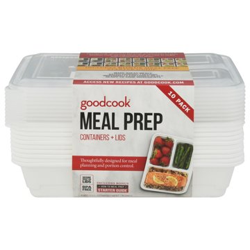 GoodCook 3 Compartment Rectangle Meal Prep Containers, 10 pk