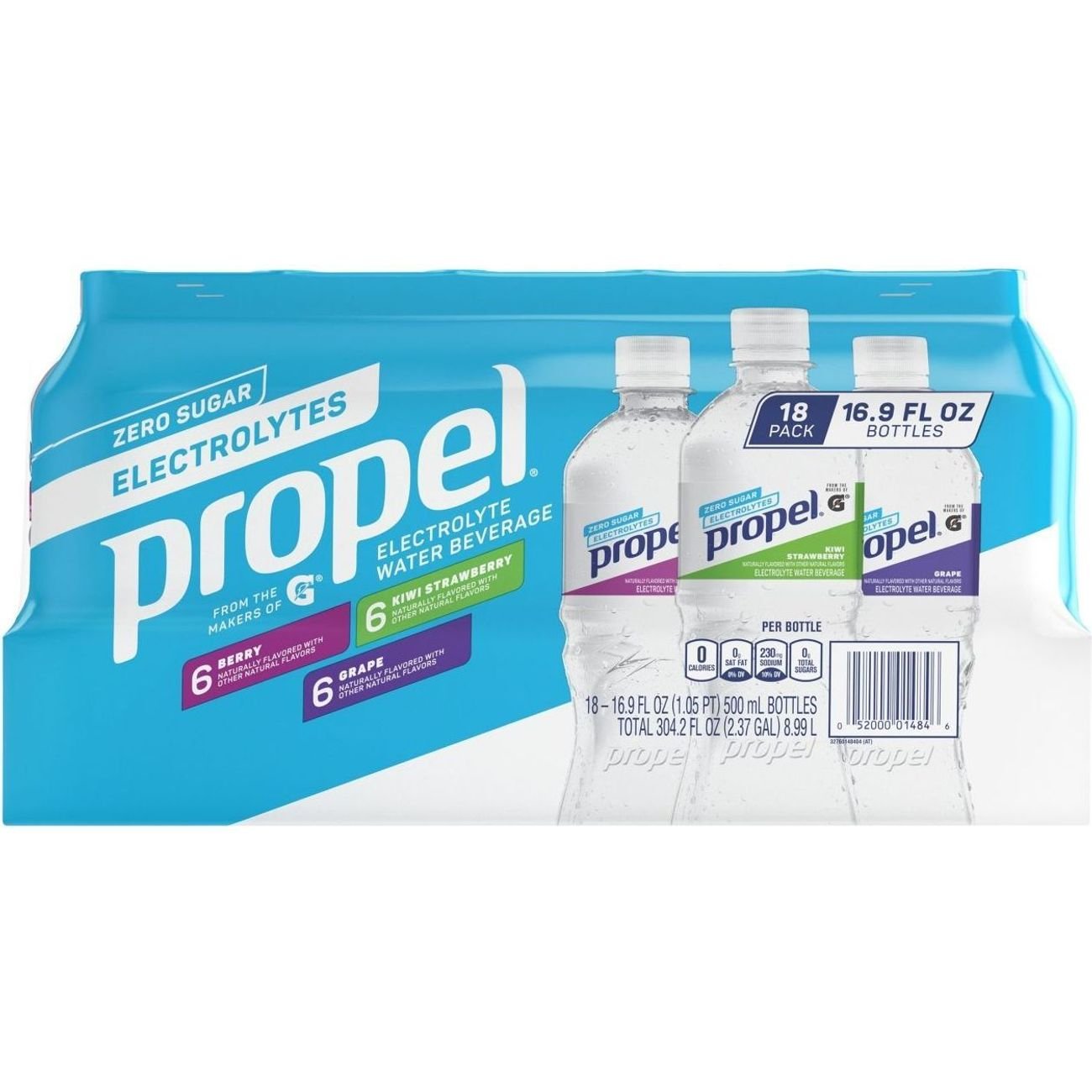 24 BOTTLES) 16 oz PROPEL ZERO VARIETY PACK SPORTS DRINKS BERRY, KIWI, GRAPE