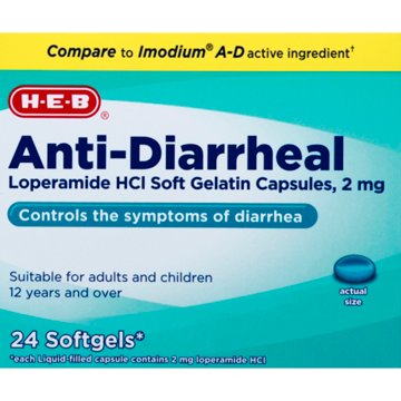H-E-B Loperamide Hydrochloride Diarrhea Relief Softgels – 2mg, 24-ct