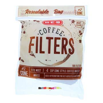 H-E-B No 2 Cone Coffee Filter White, 100 ct
