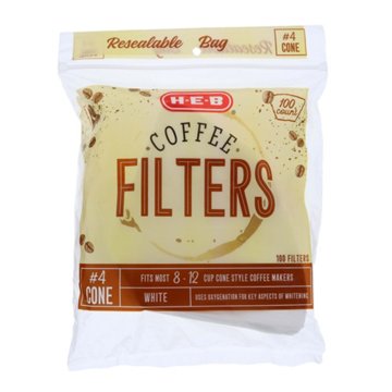 H-E-B White #4 Cone Coffee Filters, 100 ct