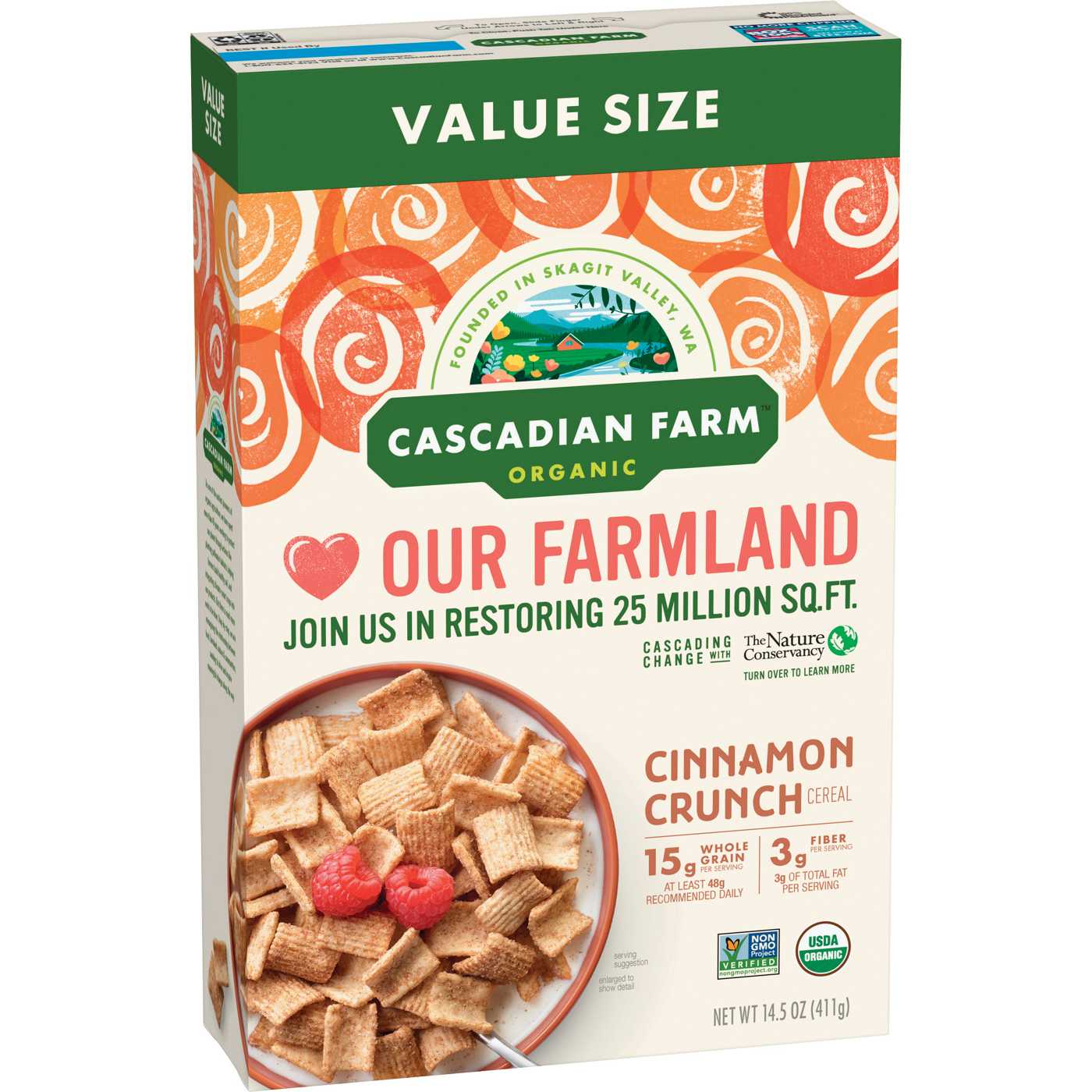 Cascadian Farm Organic Cinnamon Crunch Cereal Family Size; image 1 of 2